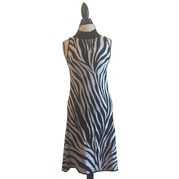 Michael Kors M Black/white zebra dress turtleneck animal print - Picture 1 of 5